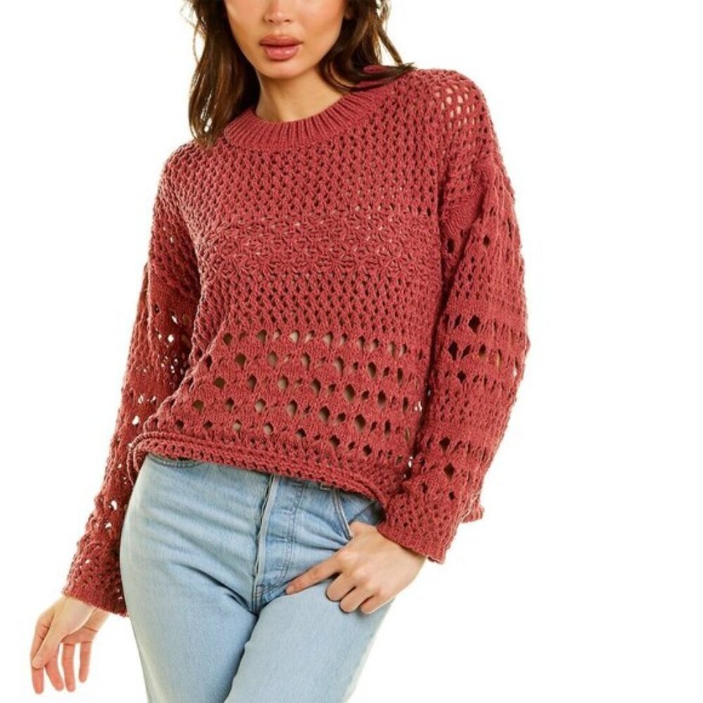 Fate Open-Knit Crochet Sweater Brick Red/Terra Cotta Medium